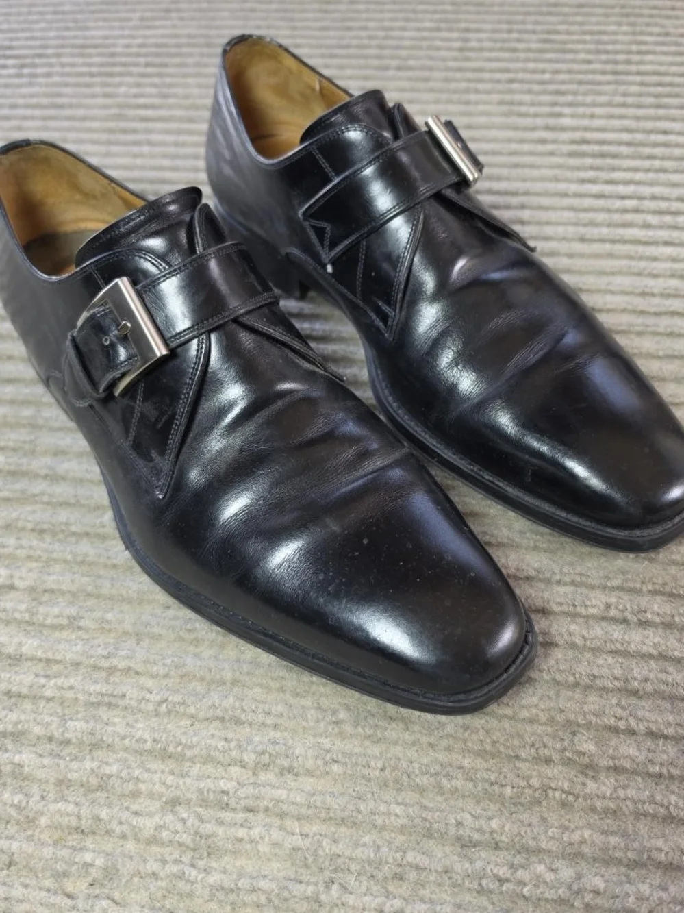 Magnanni Marco Shoes Mens 10M Black Leather Monk Strap Dress Square Toe 18398